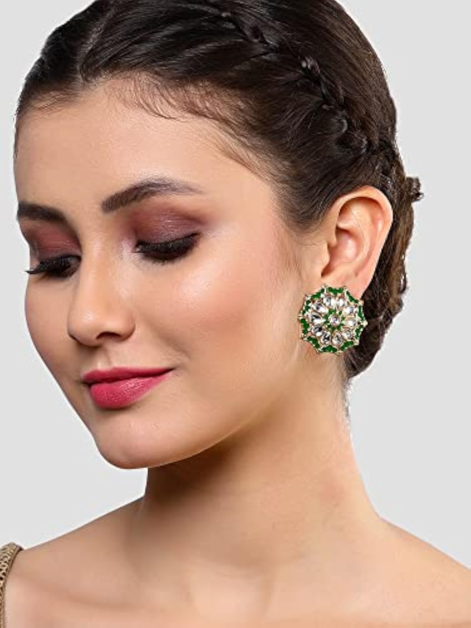 Plated Meena and Kundan Stud Earrings